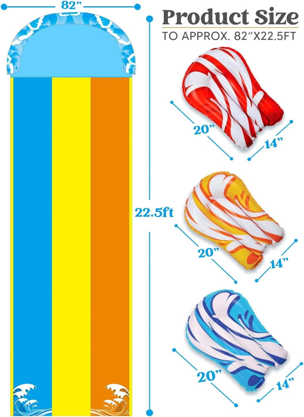 Sloosh 22.5ft x 82in Waves Triple Lawn Water Slide,Heavy Duty Lawn Water with 3 Body Boards and Slip Sprinkler for Kids Adults Backyard Summer Outdoor - Image 8