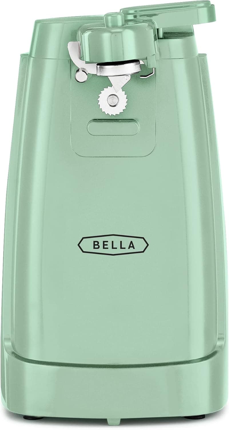 BELLA Electric Can Opener and Knife Sharpener, Multifunctional Jar and Bottle Opener with Removable Cutting Lever and Cord Storage, Stainless Steel Blade, Sage - Image 2