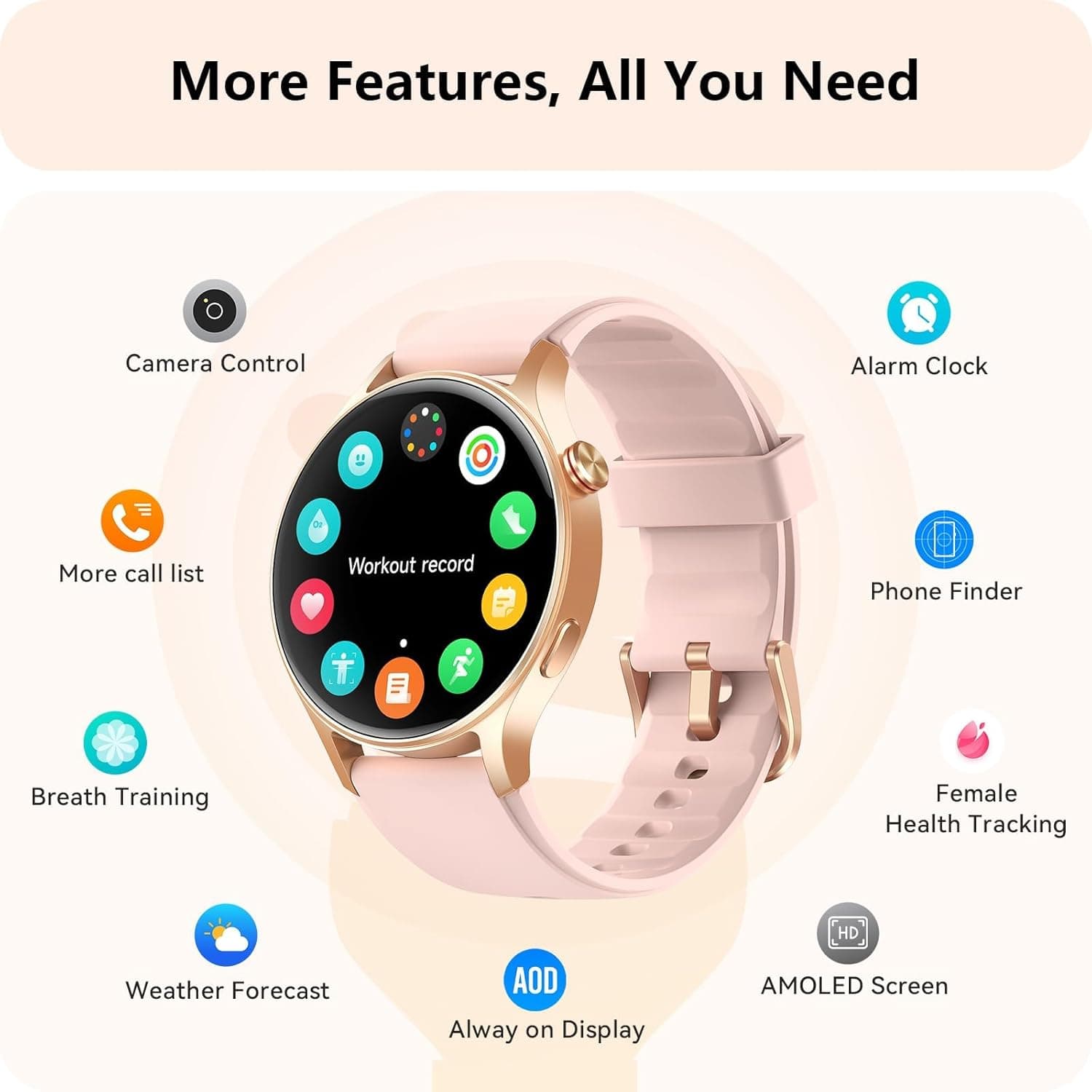 Smart Watch for Women, Answer/Make Call, 1.32'' AMOLED Ultra-Clear Screen Fitness Trackers with Heart Rate/Sleep/SpO2 Monitor, Smartwatch for iPhone/Samsung/Android, 110+ Sport Modes, 3ATM Waterproof Rose Gold Rose Gold S/M/L - Image 9