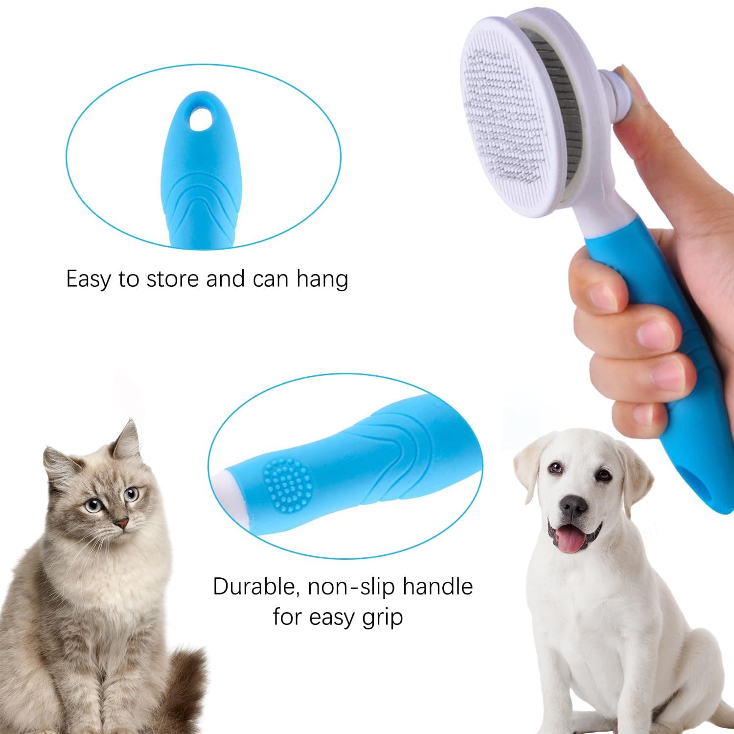 Cat Grooming Brush, Pets Skin Friendly Self Cleaning Slicker Massage Brushes for Shedding Dogs Cats Hair Gentle Remove Loose Undercoat with Long or Short Hairs for All Fur Type- UPGRADED BLUE - Image 6