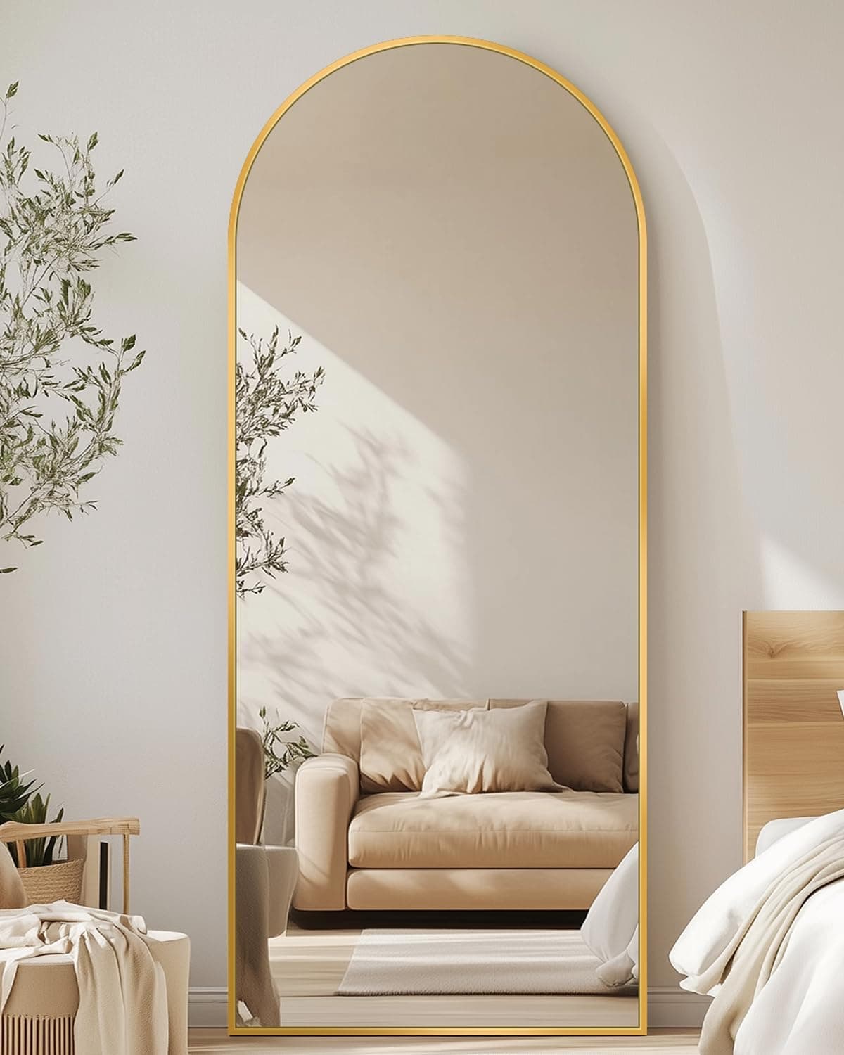 Antok Full Length Mirror, 58"x19" Floor Mirror, Arched Floor Standing Freestanding Arch Full Body Mirrors with Stand for Bedroom, Hanging Mounted for Living Room Cloakroom,Gold Gold 58"L x 19"W - Image 5