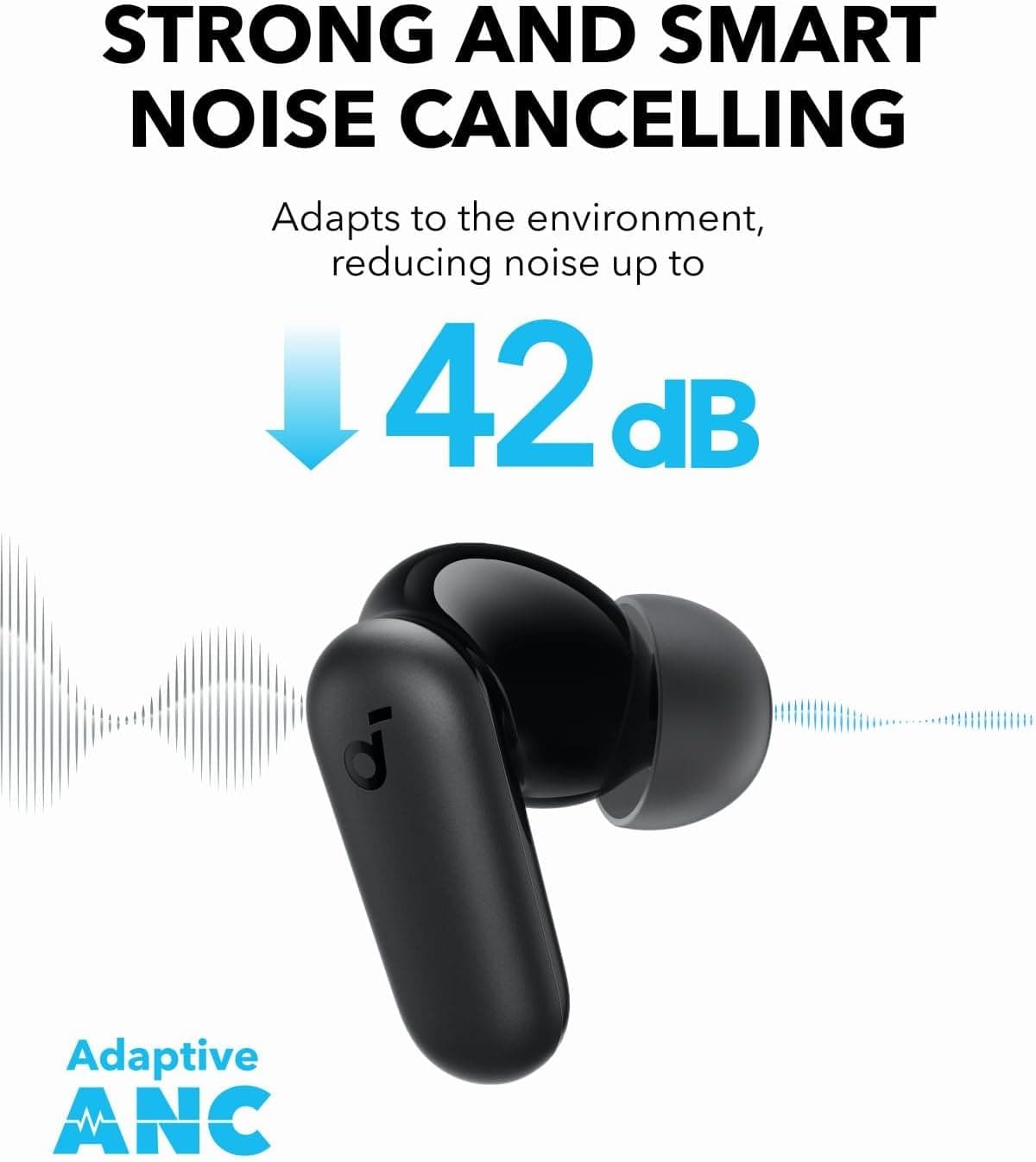 Soundcore P30i de Anker Auriculares Inalámbricos con Cancelación de Ruido, Cancelación de Ruido Fuerte e Inteligente, Graves Potentes, 45H de Tiempo de Reproducción, Estuche 2-en-1 y Soporte para Teléfono, IP54, Auriculares Inalámbricos, Bluetooth 5.4 (Negro) - Image 3