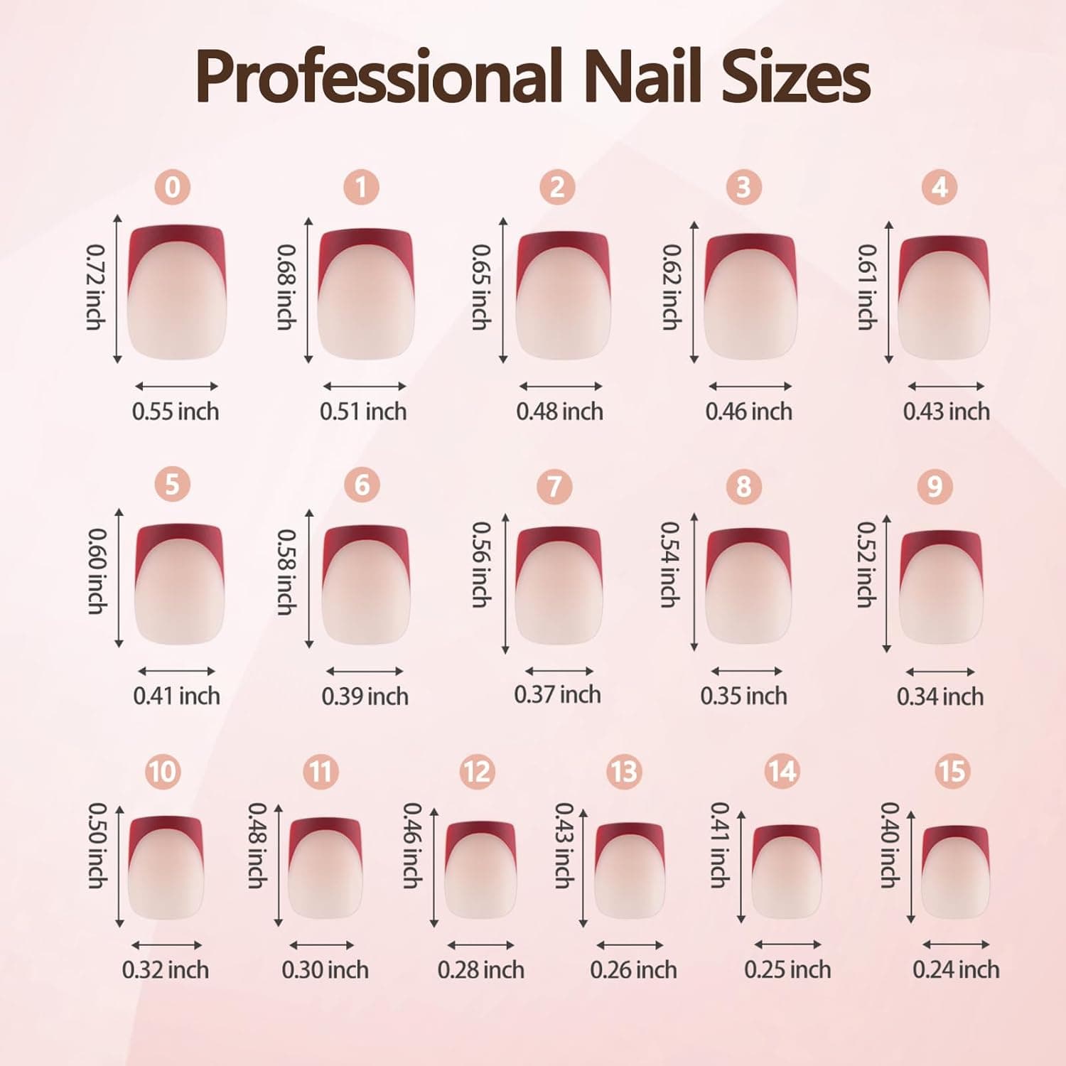 Misssix XBASICTIPS French Tip Press On Nails, 150 Pcs Short Square French Gel Nail Tips, Soft Gel Soak Off Pre-shaped No File Need Fake Nails for Nail Art DIY 15 Sizes Box Winter Short Square Nail Tips - Image 7