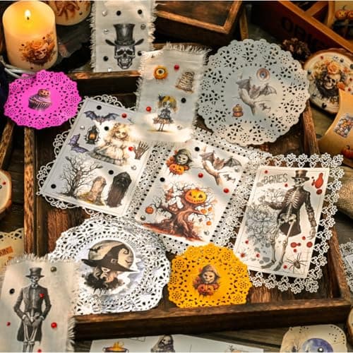 Halloween Rub On Transfer Stickers, 3 Sheets, Vintage Gothic Designs with Skeletons, Pumpkins and Haunted Houses - Image 9