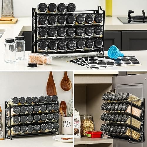 AOZITA Spice Rack Organizer for Cabinet, Spice Organizer with 28 Empty Spice Jars with Black Lids, Funnel, Spice Labels, Seasoning Organizer for Countertop, Cabinet, Kitchen, Pantry, Cupboard - Image 7