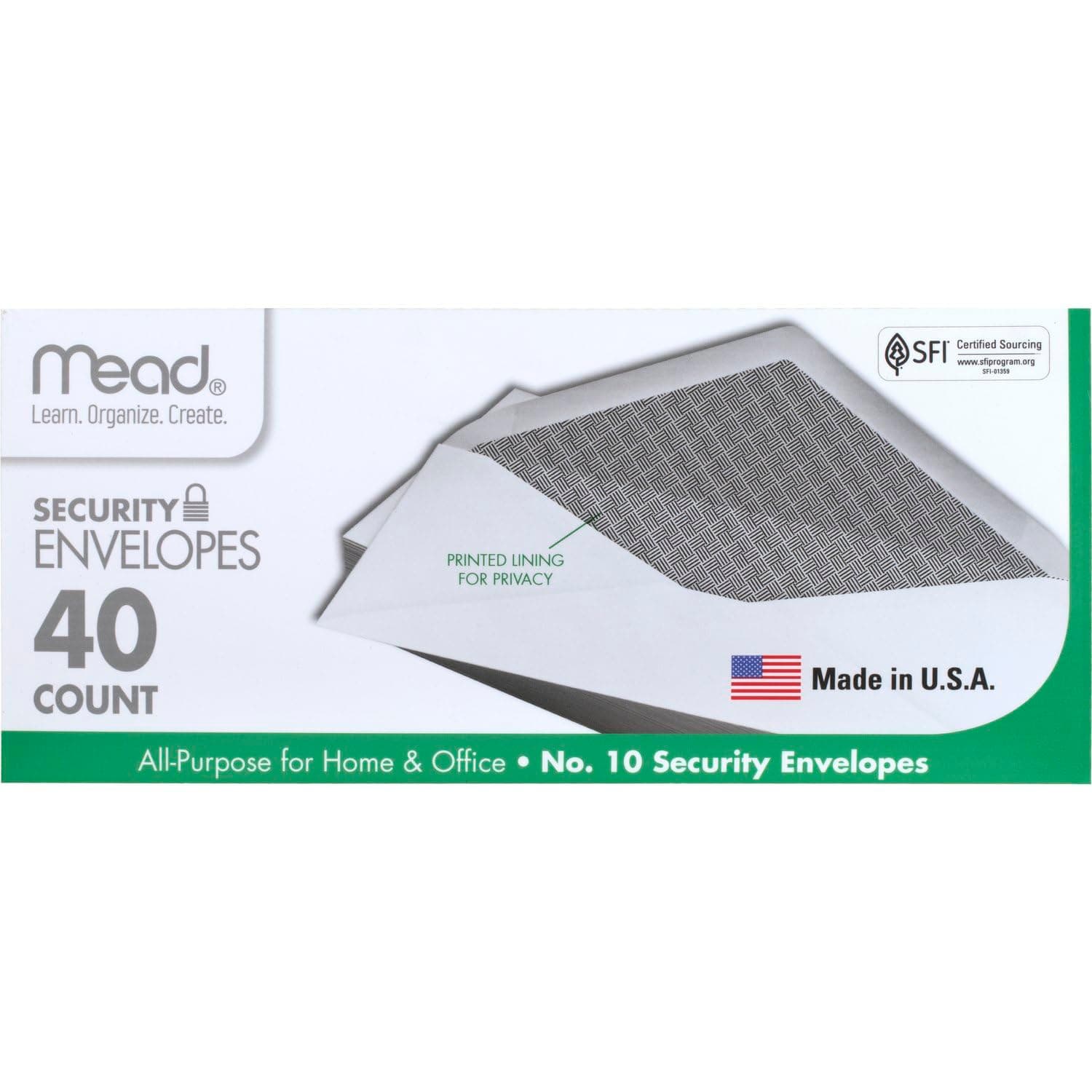 Mead #10 Envelopes, Letter Size, 4-1/8" x 9-1/2", Security Printed Lining for Privacy, Gummed Closure, Windowless, White All-Purpose for Home & Office Mail, 40 Count (75214) #10 (4-1/8" x 9-1/2") No Window