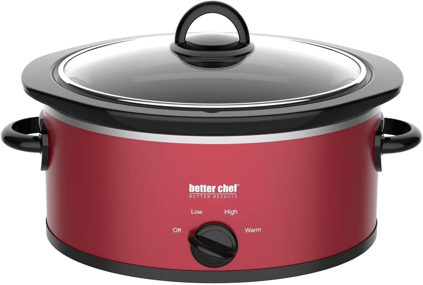 Better Chef Oval Slow Cooker | 3-Quart | 3-Tempature Settings | Side Handles | Glass Lid | Enamel Stoneware Insert (Red) - Image 2