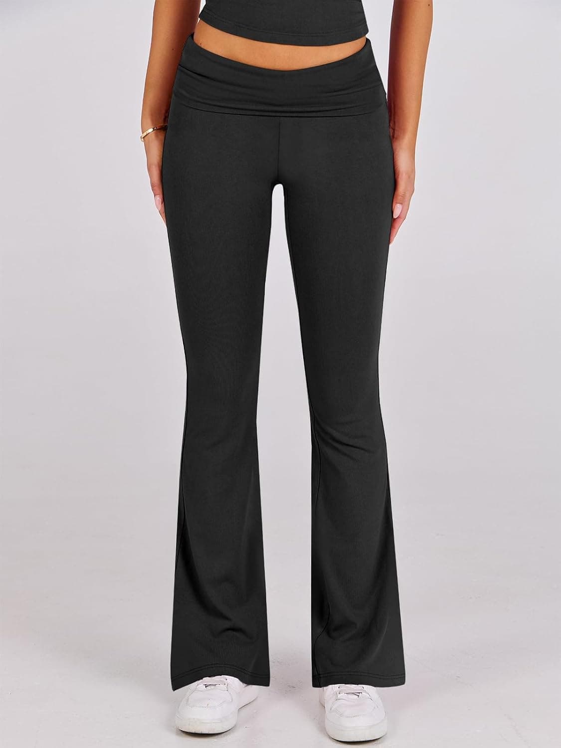 ANRABESS Lounge Sets for Women 2 Piece Foldover Yoga Flare Leggings Pants Crop Tops Casual Y2K Outfits Matching Tracksuit Set Small Black - Image 7