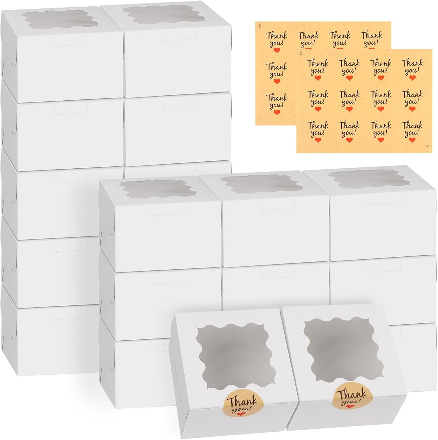 WINKIO 24pcs White Cookie Boxes, 4x4x2.5 Inches Bakery Boxes with Window, for Mini Cake Treat Dessert Pastry Donuts Macaroon Strawberries Chocolate Candy (with Stickers) white 4x4x2.5 inches 24 - Image 2