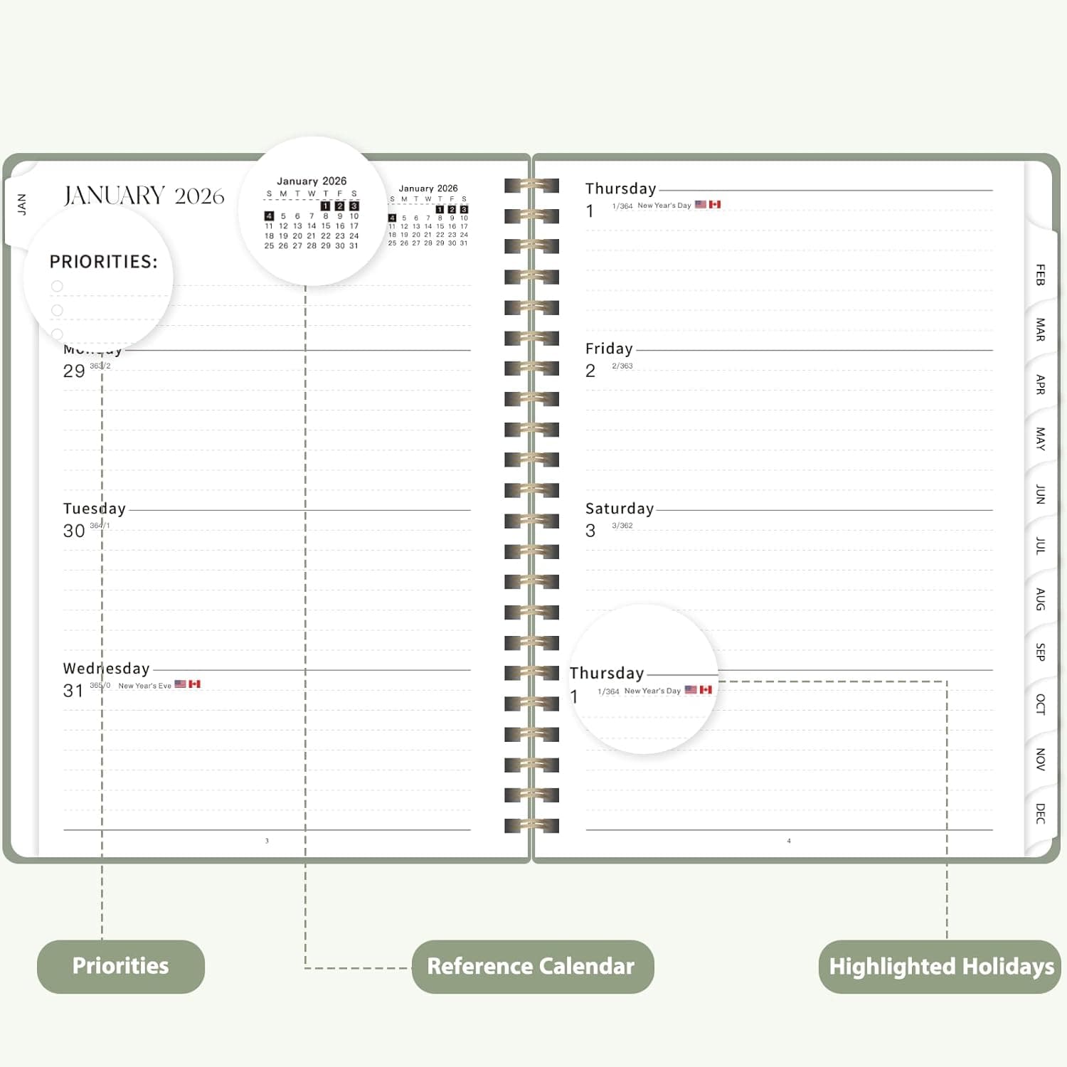 2026 Planner, Weekly and Monthly Calendar Academic Planner, Jan 2026 - Dec 2026, Planning Agenda Book for Desk Accessories and School Supplies - A5 (6.3'' x 8.5'') Green 6.3"x8.5"(Jan 2026-Dec 2026） - Image 3