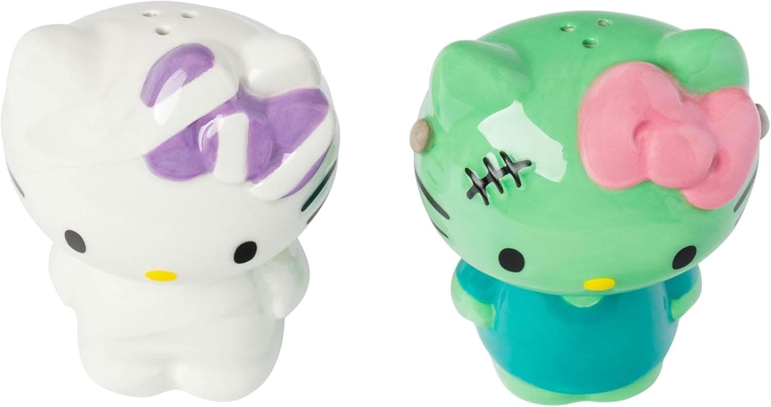 Silver Buffalo Sanrio Hello Kitty Halloween Ceramic Salt and Pepper Shaker Set, 5” L x 2” W x 3.5” H Sanrio Hello Kitty Christmas - Image 3