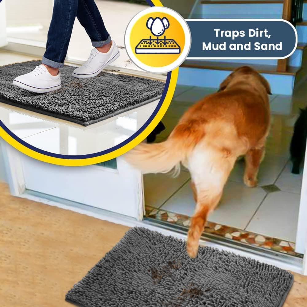 Muddy Mat® Shown on TV Super Absorbent Microfiber Dog Door Mat for Muddy Paws, Non-Slip Washable Pet Rug, Quick Dry Chenille Entryway Carpet, Machine Washable Indoor Outdoor mat, Grey 30"x19" Grey 19" x 30" - Image 4
