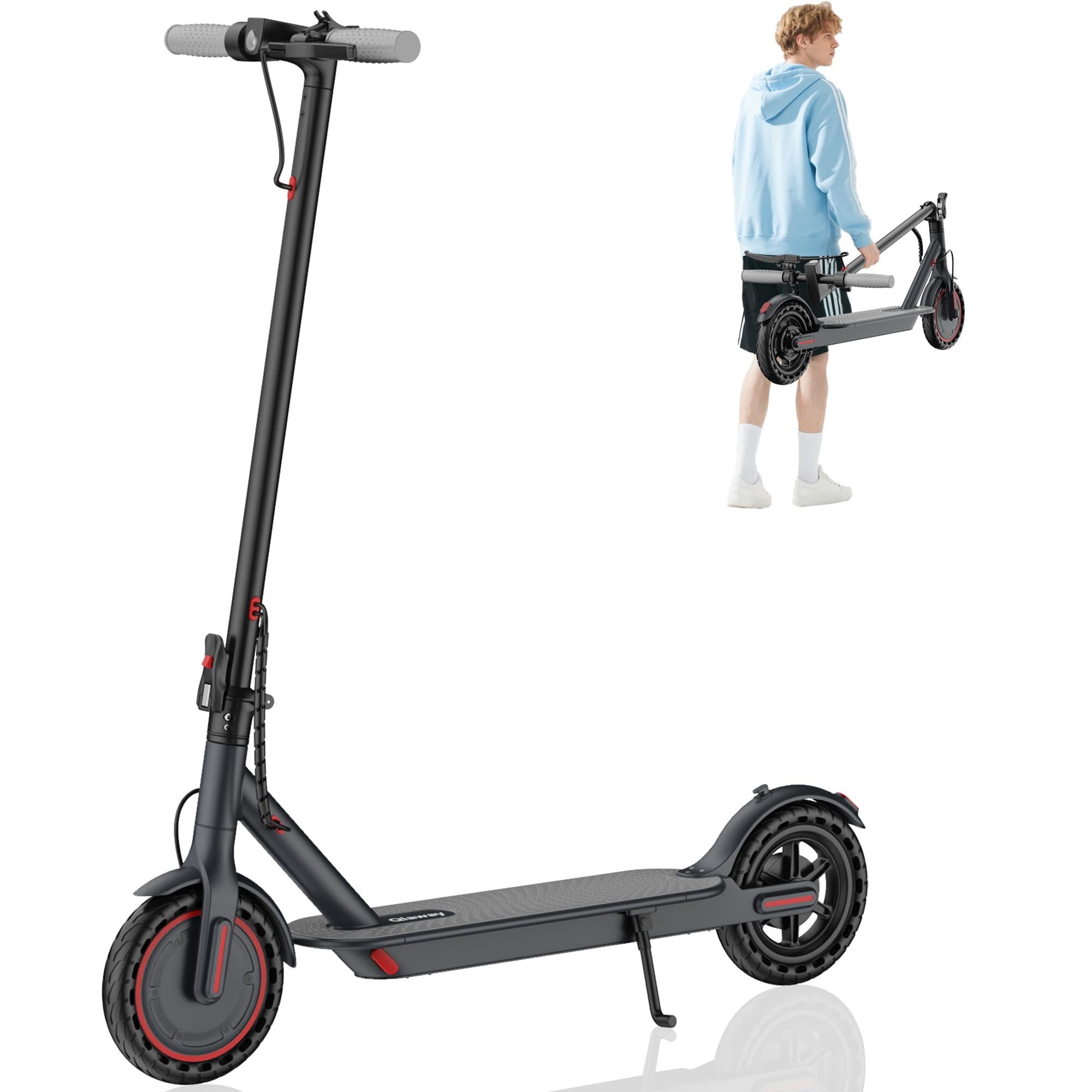 Electric Scooter for Adults, 350W/500W Motor, 16-22 Miles Range, 8.5"/10" Solid Tires, Dual Braking & Suspension, Folding Portable Commuting E-Scooter with App 8.5"-5.2Ah-350W