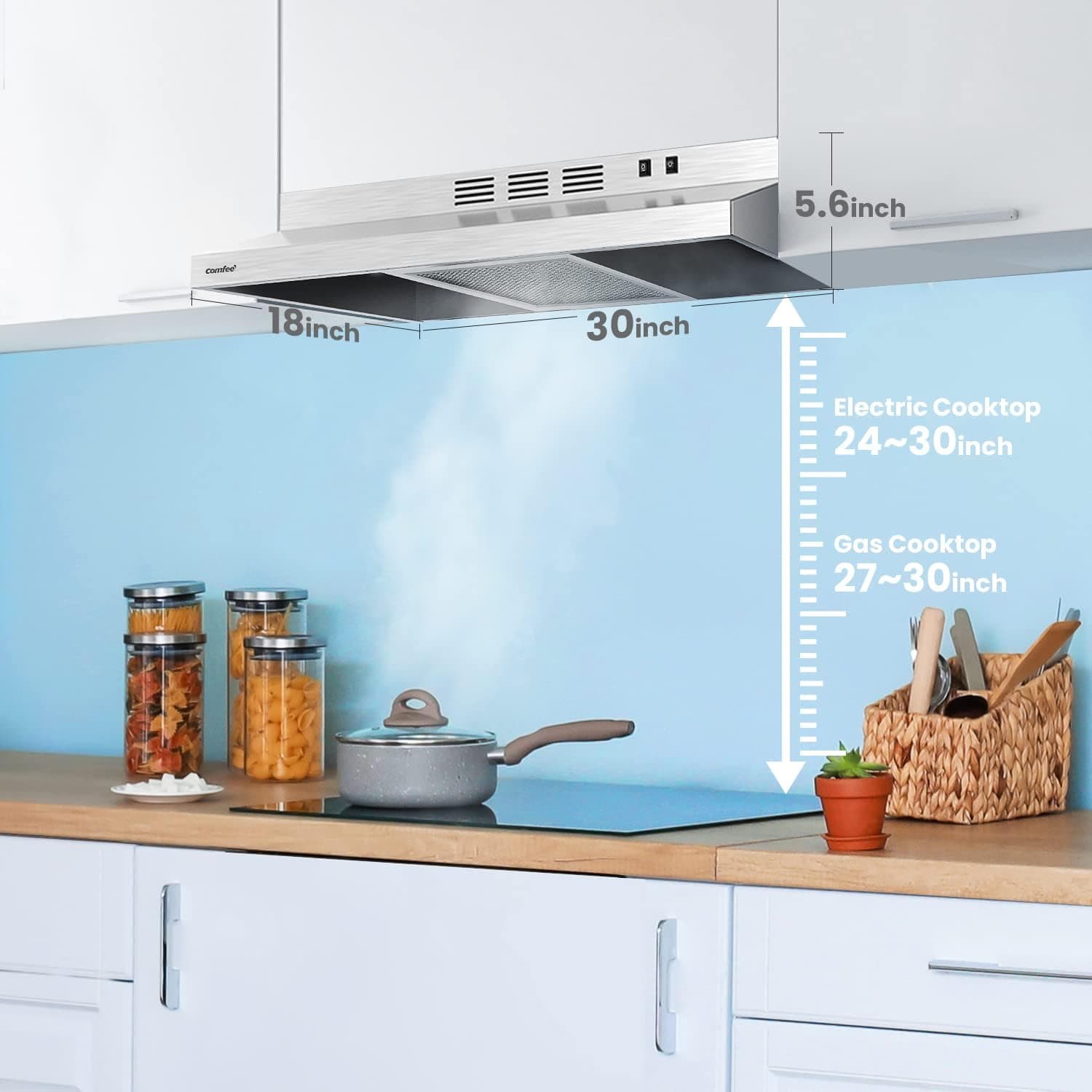 Comfee CVU30W2AST Máy Hút Mùi 30 Inch Ducted Ductless Bằng Thép Không Gỉ Bền Bỉ Cho Bếp Dưới Tủ Với 2 Tốc Độ - Image 8