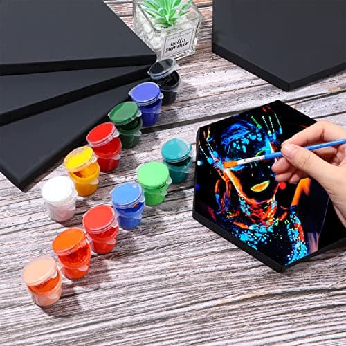 Epakh 12 Pcs Black Canvas for Painting Stretched Canvas Cotton Square Triangle Hexagon Blank Boards Panels Art with Frame Panel Stretched Boards for Oil Acrylic(8 Inch) - Image 6