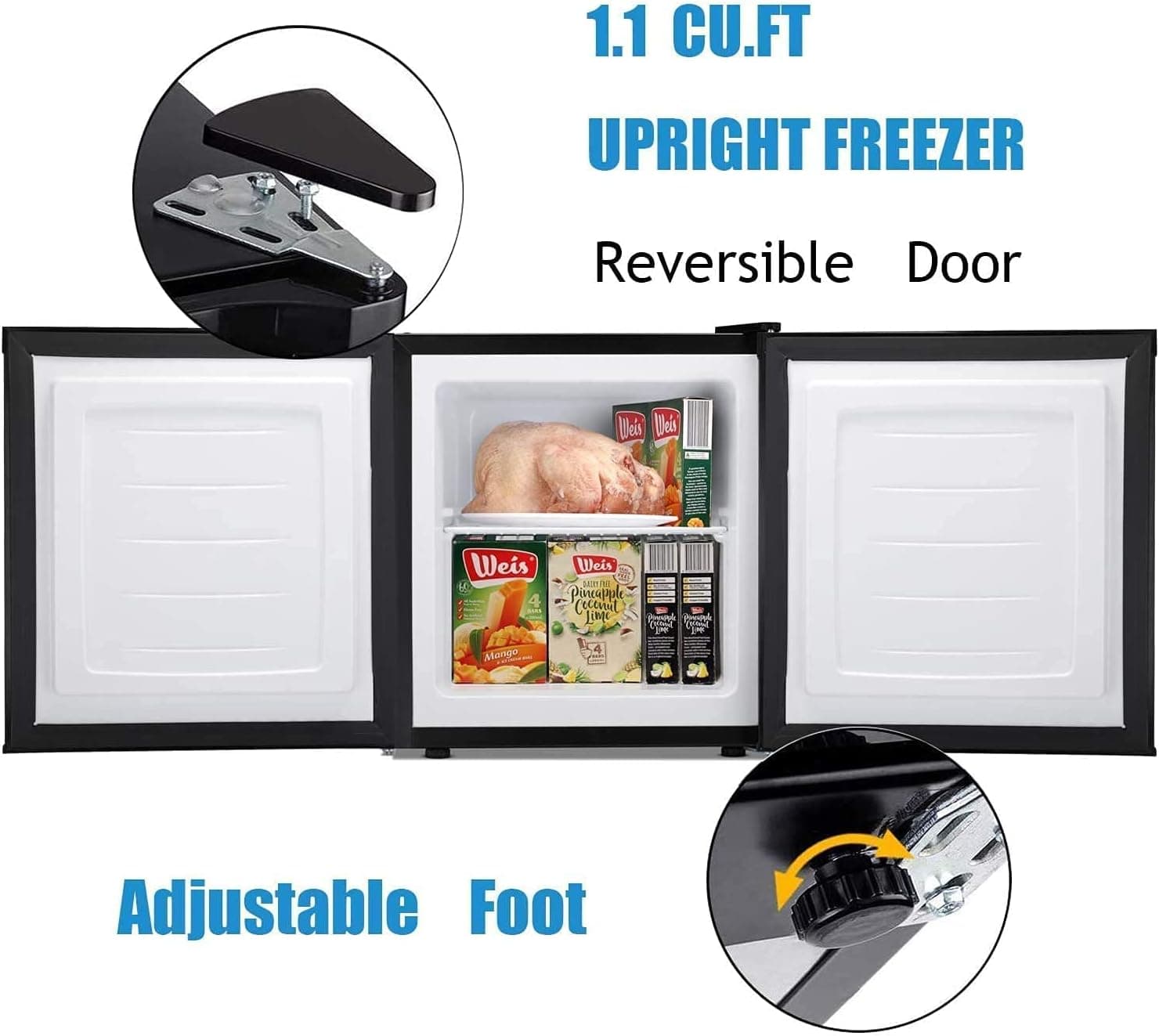 Antarctic Star Upright Freezer 1.1 Cu.ft, Compact Mini Freezer with Reversible Single Door, Temperature Control, Removable Shelves, Small freezer Stainless Steel for Home, Silver Silver 1.1Cu.ft - Image 5