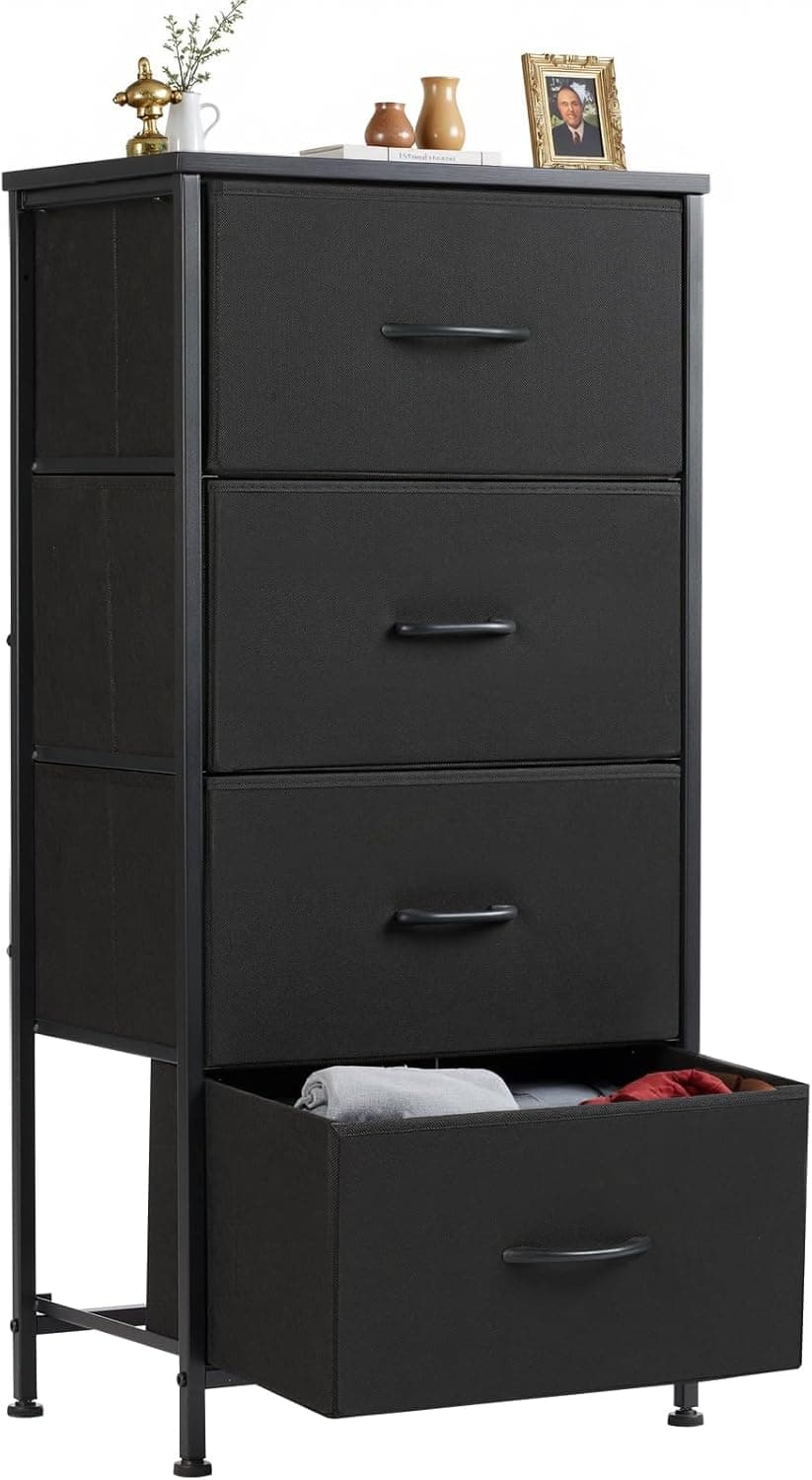 Sweetcrispy Nightstand Small Bedroom Dresser with 4 Fabric Drawers, Bed Side Furniture End Table, Wooden Top Cabinet Night Stand Dresser for Closet, Entryway, Dorm, Black Black 17.7"D x 11.8"W x 37"H (4 Drawers) - Image 2