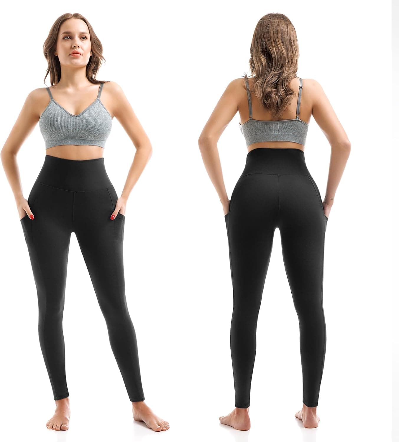 SINOPHANT High Waisted Leggings with Pockets Women, Full Length Capri Buttery Soft Stretchy Yoga Pants Full Length Large-X-Large Black - Image 2