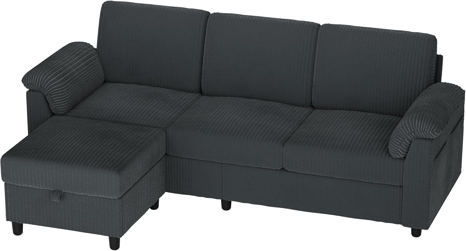 Vongrasig 79" Convertible Sectional Couches Sofa with Storage Ottoman, 3 Seat L Shaped Couch with Side Storage Pockage, Linen Fabric Small Couches for Living Room, Apartment and Small Space, Grey - Image 9