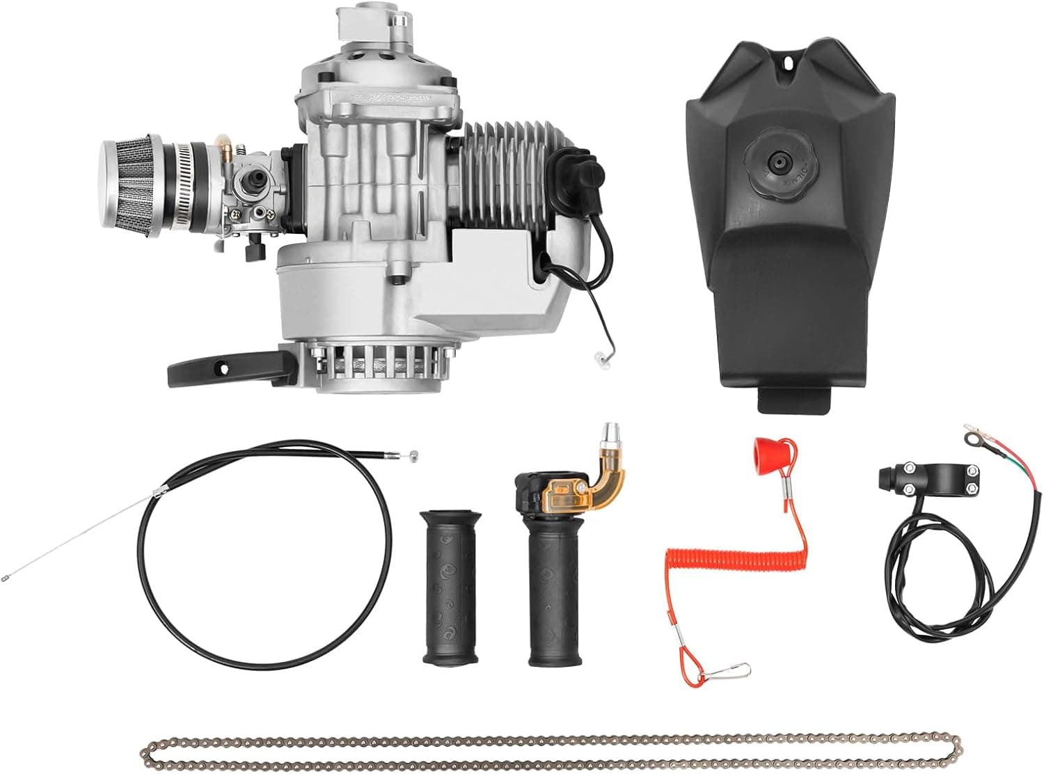 49cc Bicycle Engine Kit,2 Stroke Gas Motorized Bike Conversion Kit,Gasoline Petrol Bicycle Motor Refit Fit for Pocket Bike, Mini Dirt Bike, 1, Silver, Black - Image 2