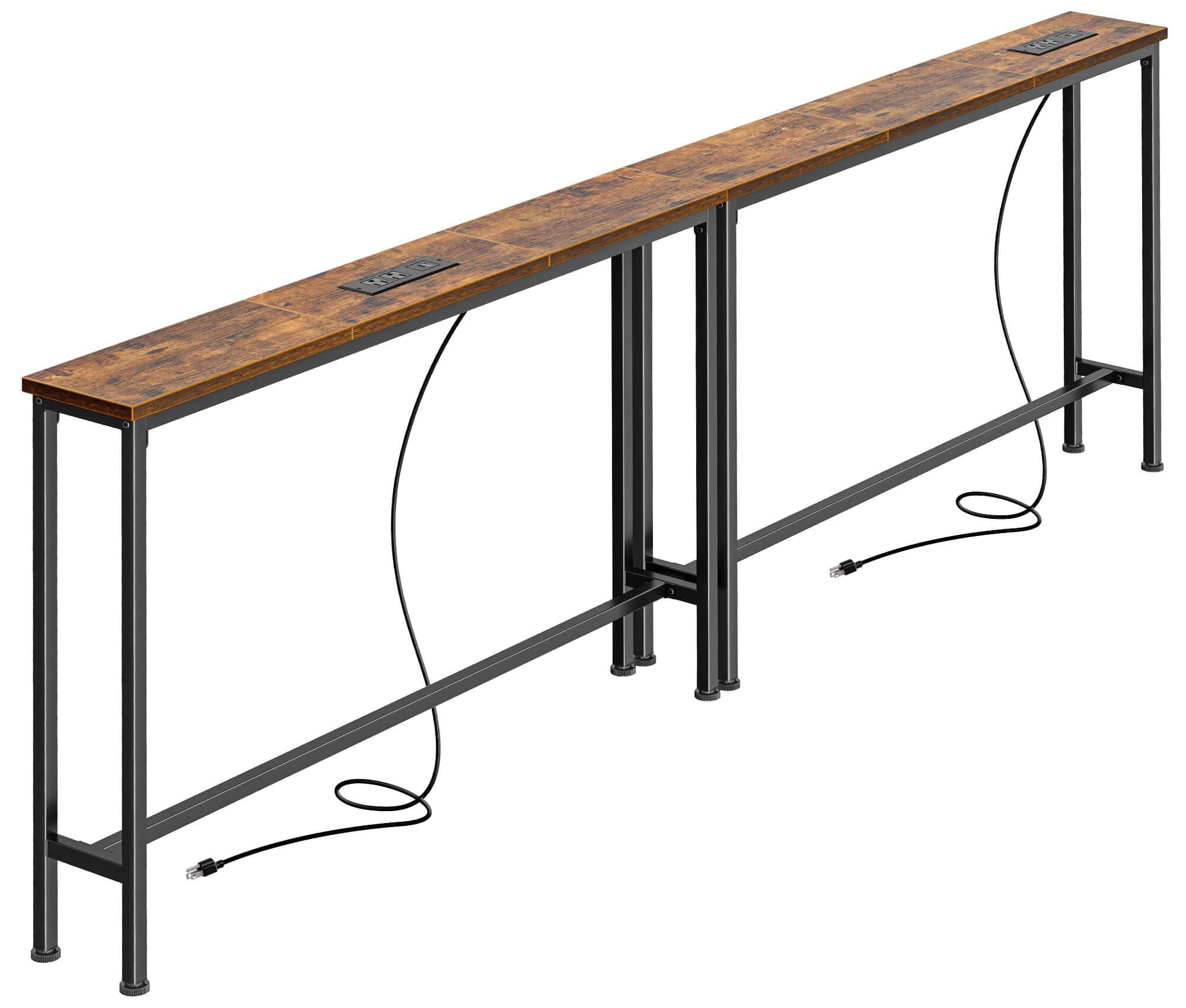 SUPERJARE 78.8 inch Narrow Console Table with Outlet, Sofa Tables, Behind Couch Table, Long Entryway Tables with Charging Station, for Living Room, Rustic Brown Rustic Brown 5.7''D x 78.7''W x 29.7''H