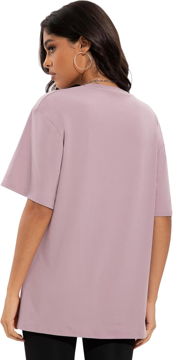 4 Pack Oversized Tshirts for Women, Loose Fit Crew Neck Summer Baggy Tops Workout Tees Plus Size T Shirts 1 Black 1 White 1 Dark Pink 1 Khaki X-Large - Image 3