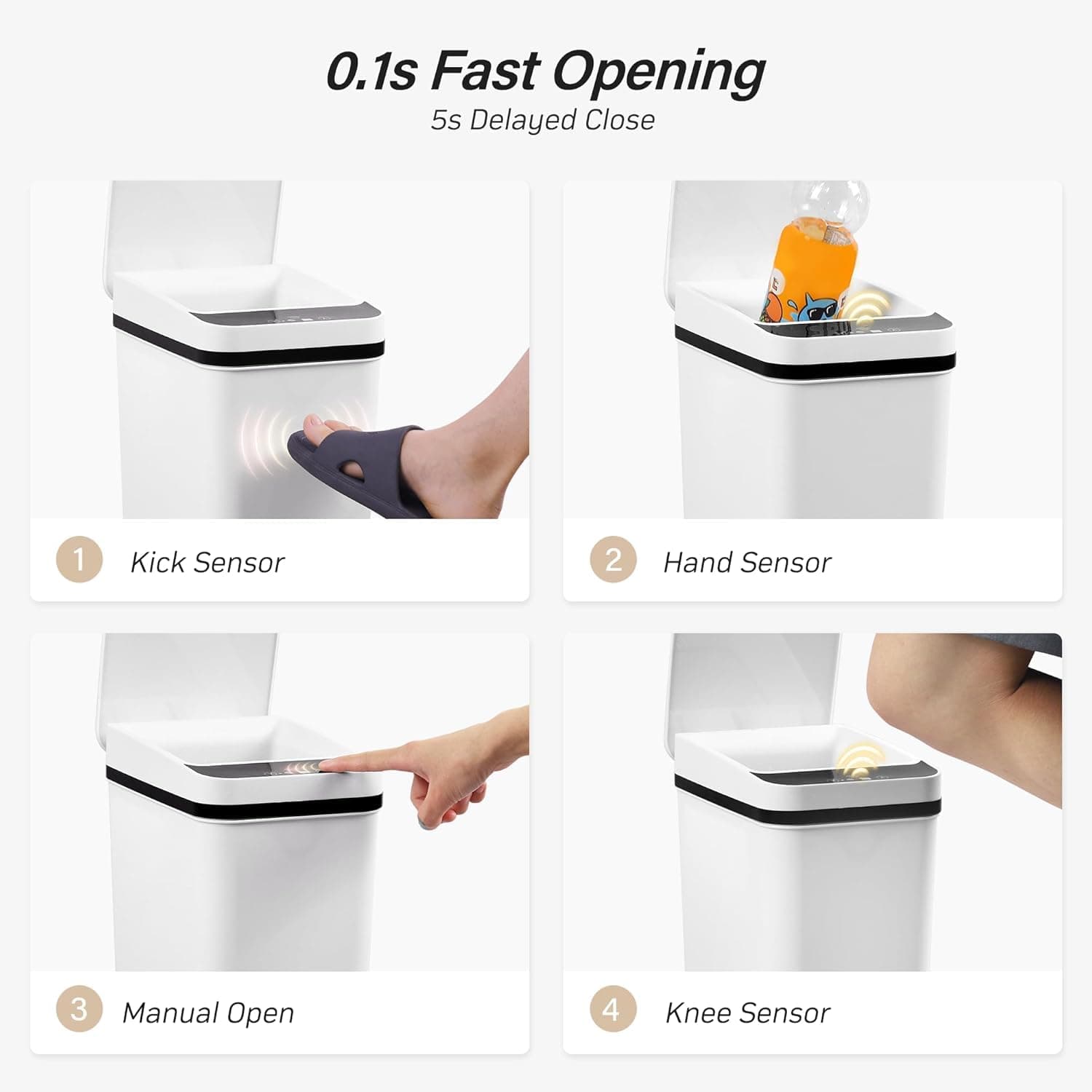 Bathroom Trash Can with Lid 2.6 Gallon Automatic Touchless Garbage Cans Small Smart Motion Sensor Trashcan Slim Waterproof Trashcan for Bedroom, Office, Living Room, Toilet, RV A-Basic Battery Supply-White 1 Pack(2.6 Gallon) - Image 8