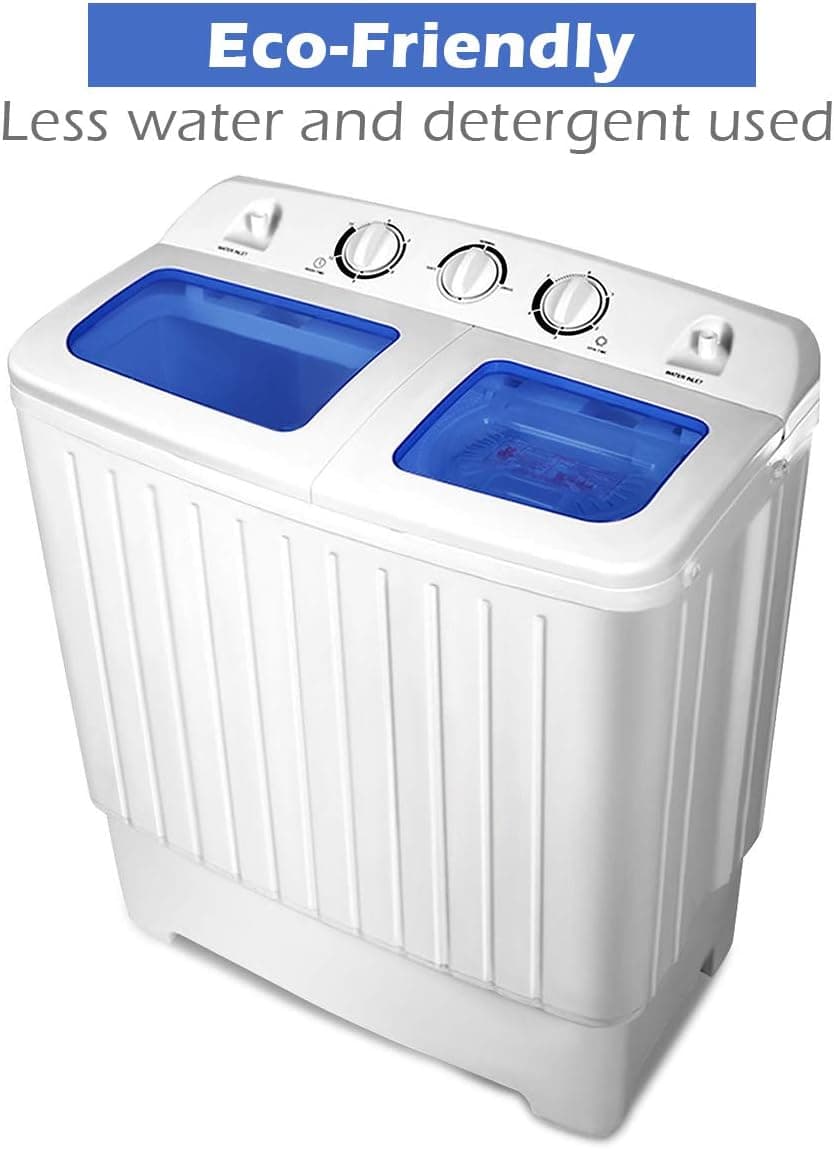 Giantex Portable Mini Compact Twin Tub Washing Machine 20lbs Washer Spain Spinner Portable Washing Machine, Blue+ White White & Blue - Image 5