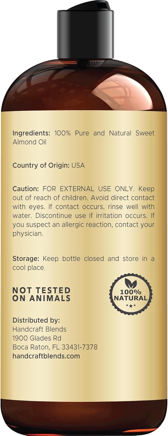 Handcraft Blends Sweet Almond Oil | 100% Pure and Natural | Bath & Body Oil | Premium Grade Carrier Oil | Skin | Hair | Body | Massage | Hexane-Free | 16 Fl Oz 16 Fl Oz (Pack of 1) Sweet Almond 16 Fl Oz (Pack of 1) - Image 3