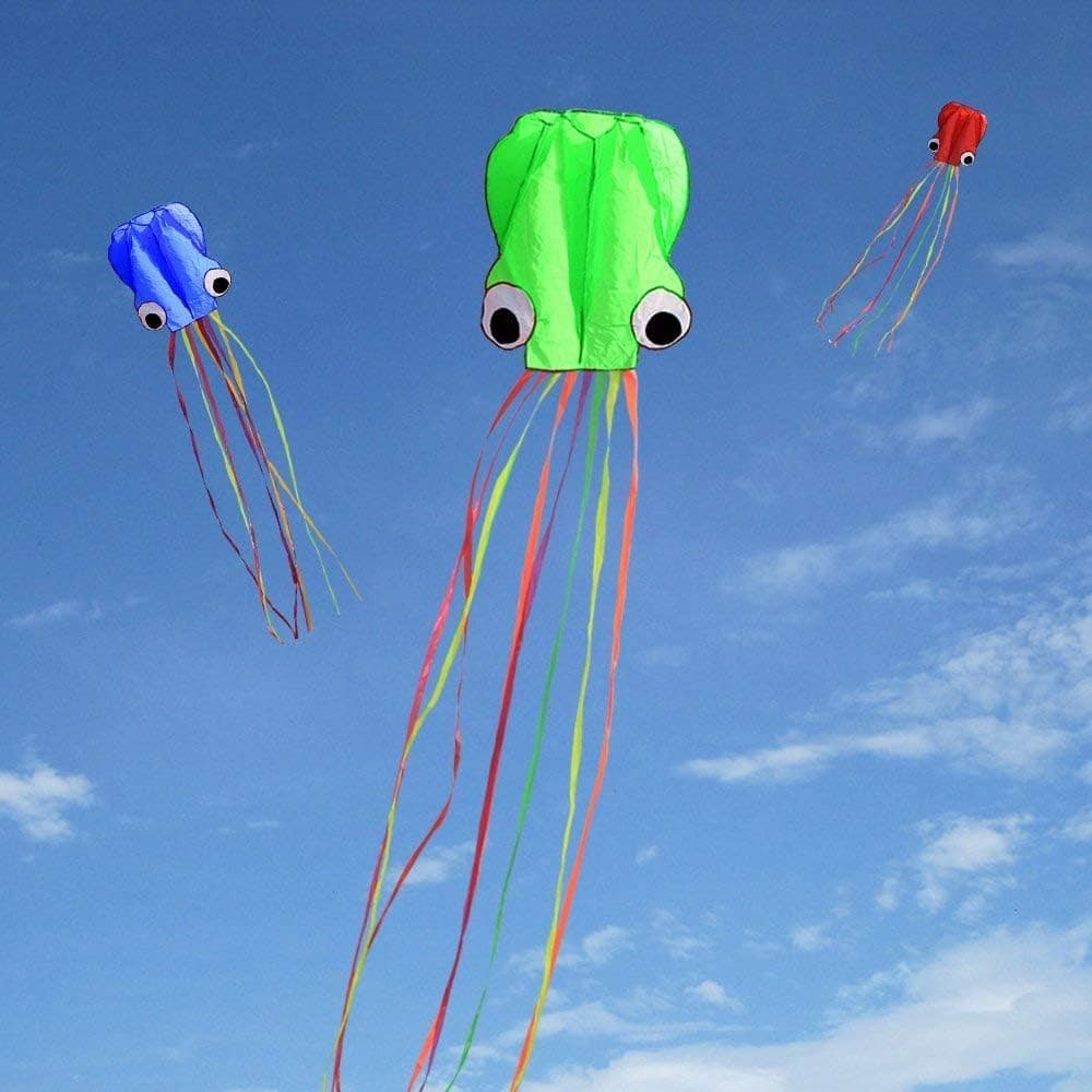 Hengda Kite Soft Octopus Kite Series, Beautiful Kite with Long Colorful Tail for Kids and Adults, Easy to Fly Beach Kites, Excellent Outdoor Games and Activity Toys, Suitable for Beginners. 3 Blue+Red+Green - Image 8
