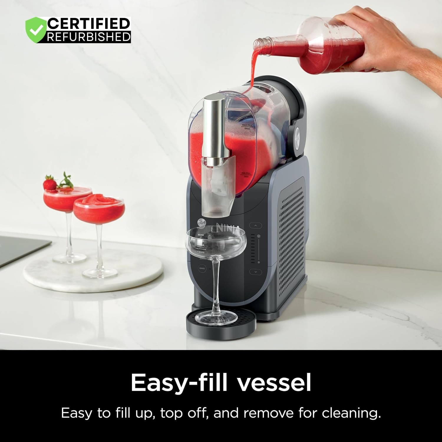 Ninja FS301 Professional Maker with RapidChill Technology, 88 oz Drink & Slushie Machine, 5 Preset Programs, Frozen Margaritas, Frappés, and More, Premium Accents, Black (Renewed) 88 oz & 5 Presets - Image 5