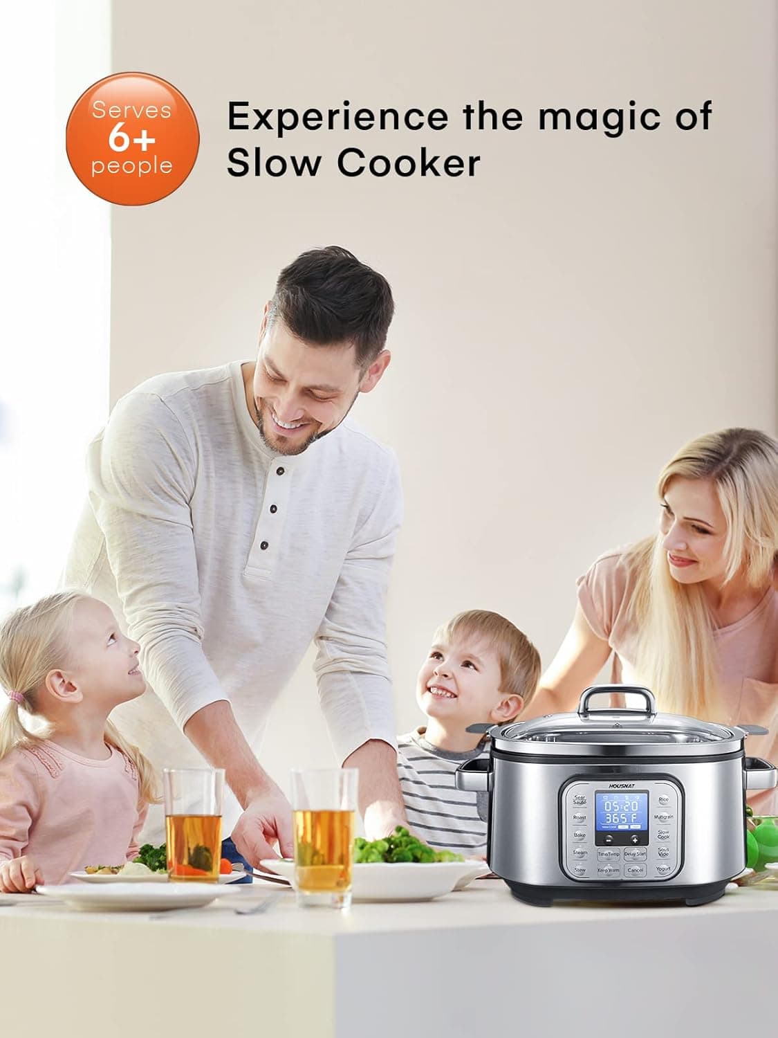 HOUSNAT Slow Cooker, 10 in 1 Programmable Pressure Cooker, 304 Stainless Steel Rice Cookers, Yogurt Maker, 6 QT Sous Vide, Delay Start, Adjustable Temp& Digital Time for Large Families or Entertaining - Image 8