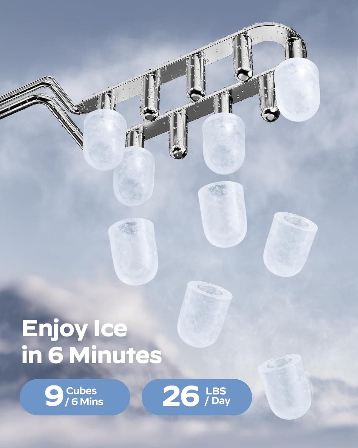 Ice Maker Countertop, 9 Cubes Ready in 6 Mins, 26 lbs per Day, Ice Machine with 2 Ice Sizes and Self-Cleaning, Portable Ice Maker with Handle for Home, Kitchen, Camping, RV, Office, Black - Image 2
