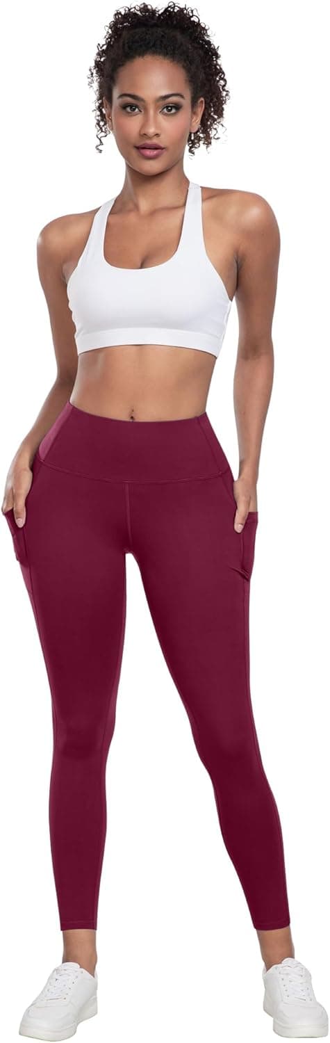 LZYVOO Leggings with Pockets for Women, 6 Packs Soft High Waisted Tummy Control Workout Yoga Pants 6 Packs - Black,gray,navy,burgundy,army Green,brown X-Large - Image 4