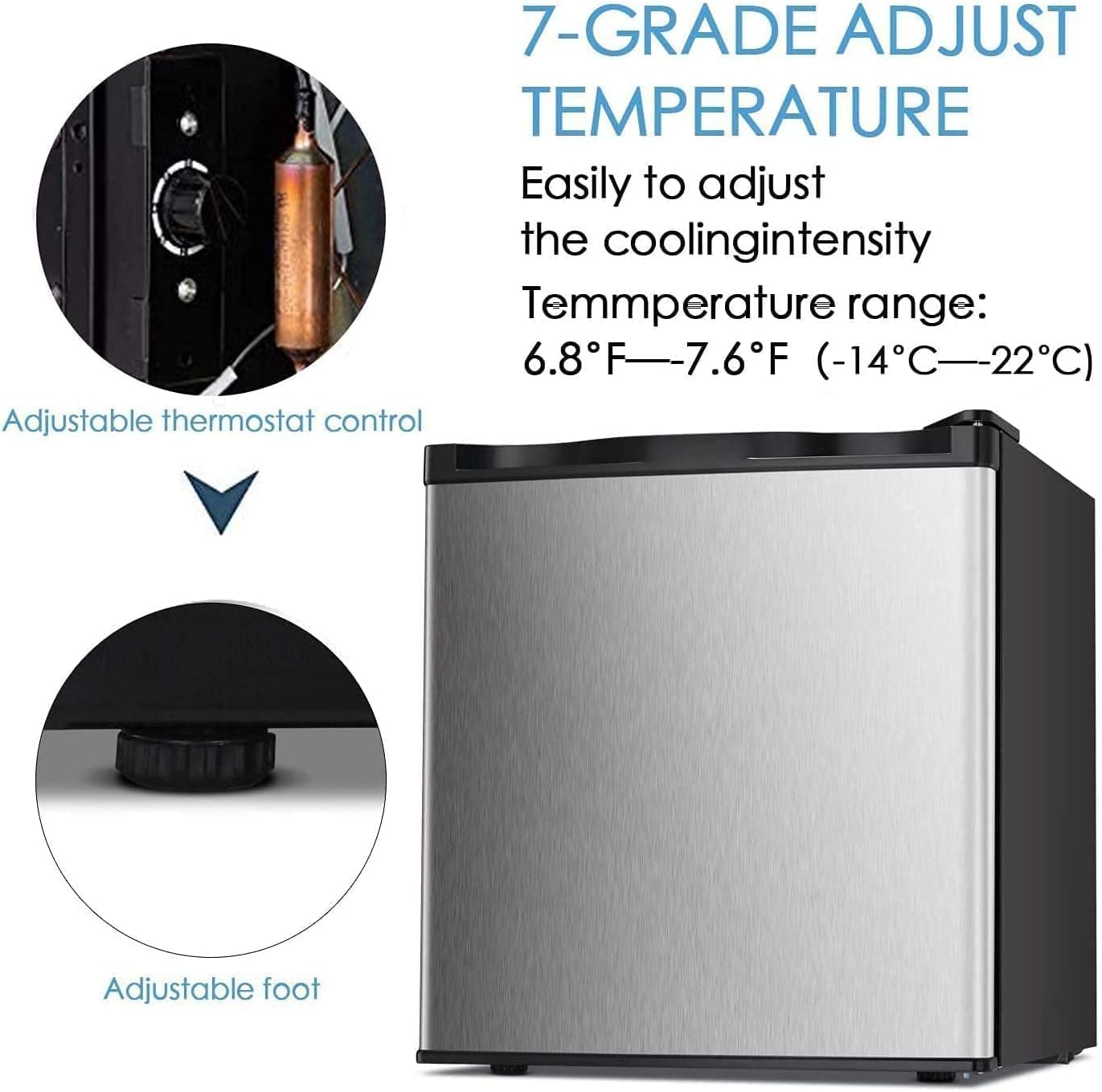 Antarctic Star Upright Freezer 1.1 Cu.ft, Compact Mini Freezer with Reversible Single Door, Temperature Control, Removable Shelves, Small freezer Stainless Steel for Home, Silver Silver 1.1Cu.ft - Image 3