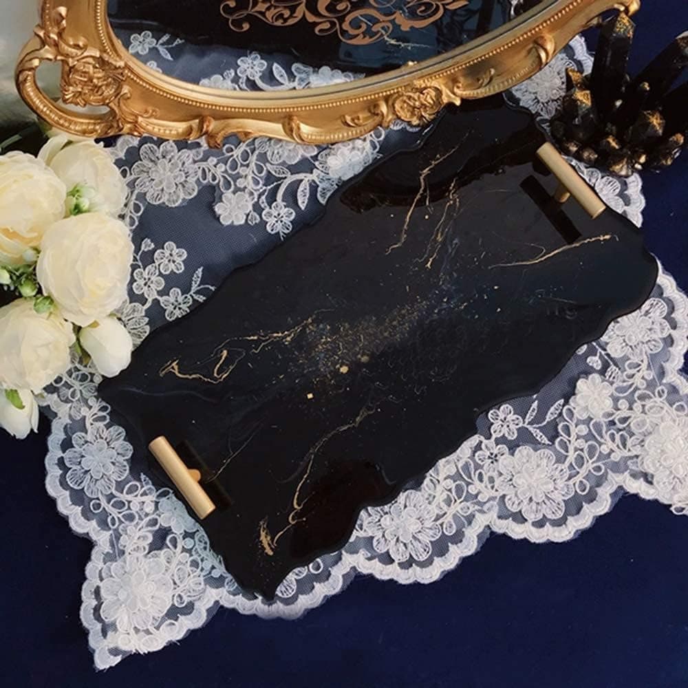 RESINWORLD 2 Size 14 inches XL Large Tray Silicone Molds Epoxy Resin Geode Tray Mold with Gold & Silver Handles DIY for Making Tray (Rectangle) - Image 7