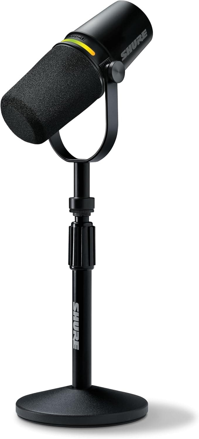 Shure MV7+ Podcast Dynamic Microphone with Stand – OBS Certified, Enhanced Audio, LED Panel, USB-C & XLR Outputs, Auto Level Mode, Digital Pop Filter – for Podcasting, Streaming, and Recording, Black Tripod - Image 2