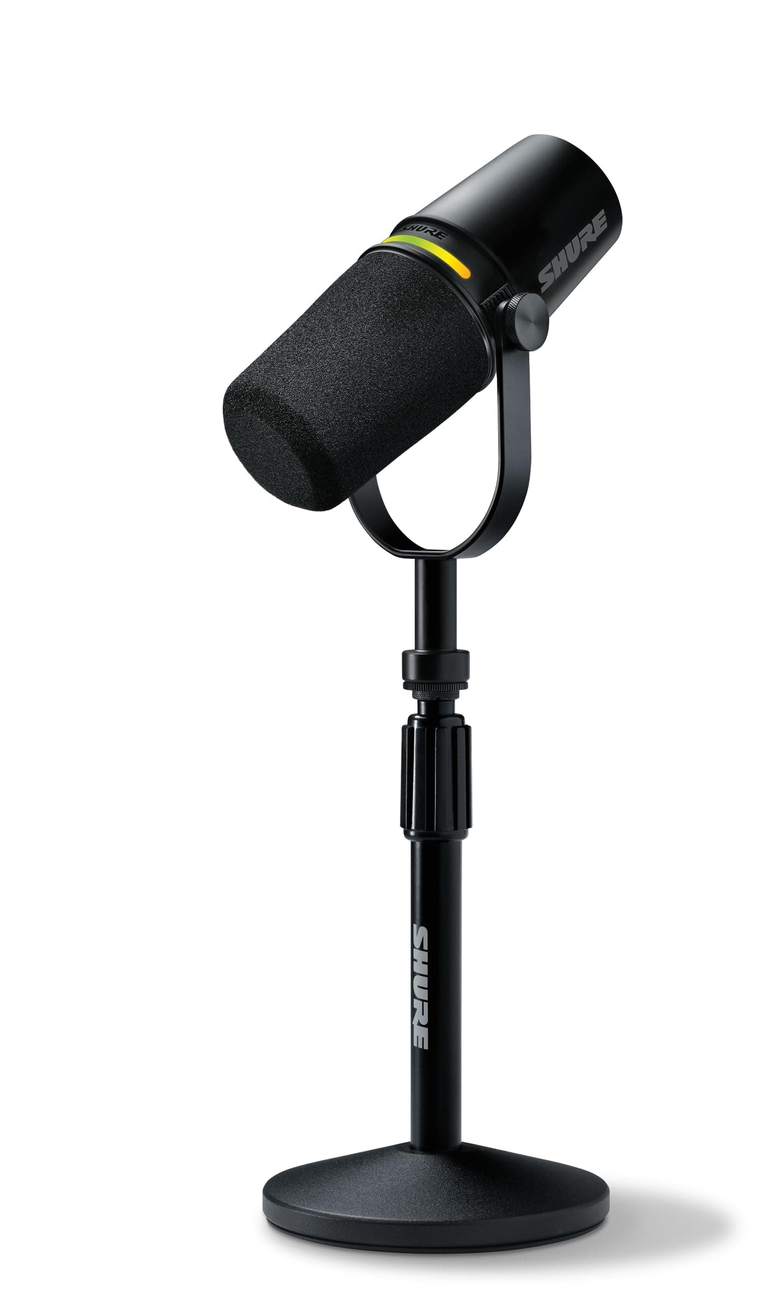 Shure MV7+ Podcast Dynamic Microphone with Stand – OBS Certified, Enhanced Audio, LED Panel, USB-C & XLR Outputs, Auto Level Mode, Digital Pop Filter – for Podcasting, Streaming, and Recording, Black Tripod
