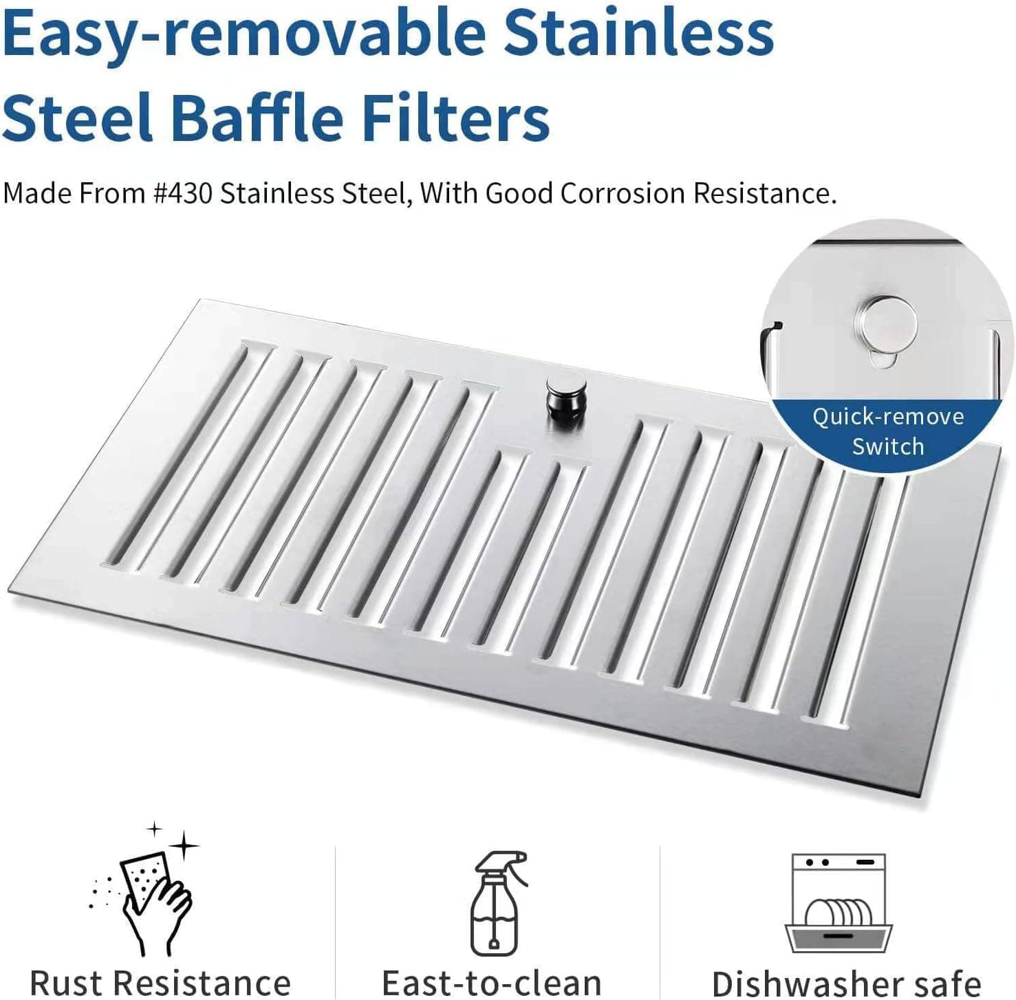 Range Hood Insert 30 inch,Stainless Steel Kitchen Vent Hood 600CFM,Built-in Kitchen Stove Hood w/Front Button Controls and Front LED Lights,Baffle Filters,Ducted/ductless Convertible Duct - Image 7