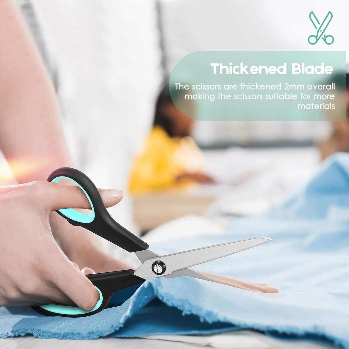 iBayam 3-Pack 8" Heavy Duty Scissors with Ultra Sharp Blades and Comfort Grip Handles - For Office, Home, School, Sewing, and Crafts Red, Green, Blue 3-Pack - Image 7