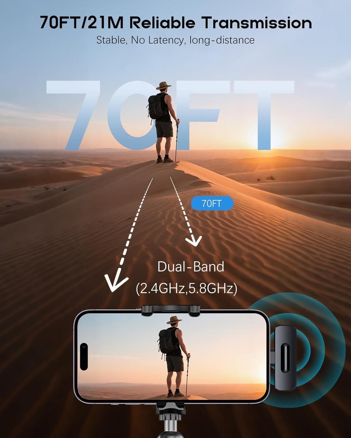 ZOPPLM Wireless Mini Microphone para sa iPhone - 2 Pack Lavalier Bluetooth Microphone para sa Video Recording, 2 sa 1 Noise Reduction - Image 6