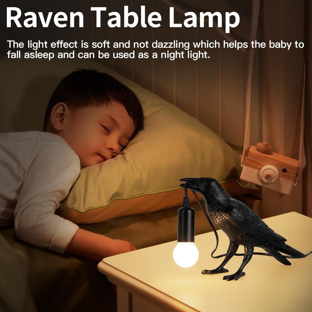 Crow Lamp Raven Table Lamp with Bulb, Crow Light - Gothic Halloween Decor for Bedside Bedroom Living Room Decor - Image 5