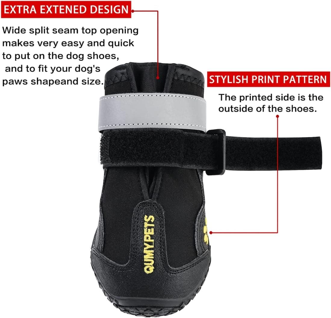 QUMY Dog Shoes for Large Dogs, Medium Dog Boots & Paw Protectors for Winter Snowy Day, Summer Hot Pavement, Water-Resistant in Rainy Weather, Outdoor Walking, Indoor Hardfloors Skid-Resistant Sole Black Size 6: 2.6''x3.0''(W*L) (Pack of 4) - Image 3