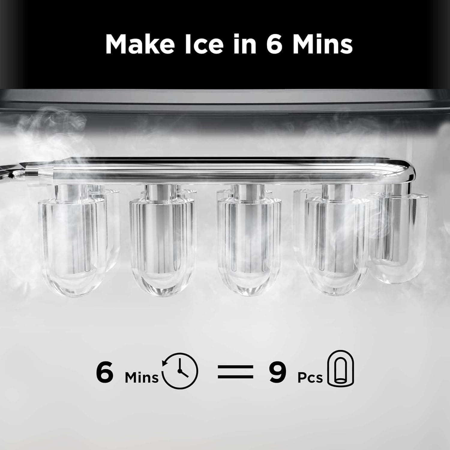 Silonn Ice Maker Countertop, 9 Cubes Ready in 6 Mins, 26lbs in 24Hrs, Self-Cleaning Ice Machine with Ice Scoop and Basket, 2 Sizes of Bullet Ice for Home Kitchen Office Bar Party Black 26lbs - Image 4