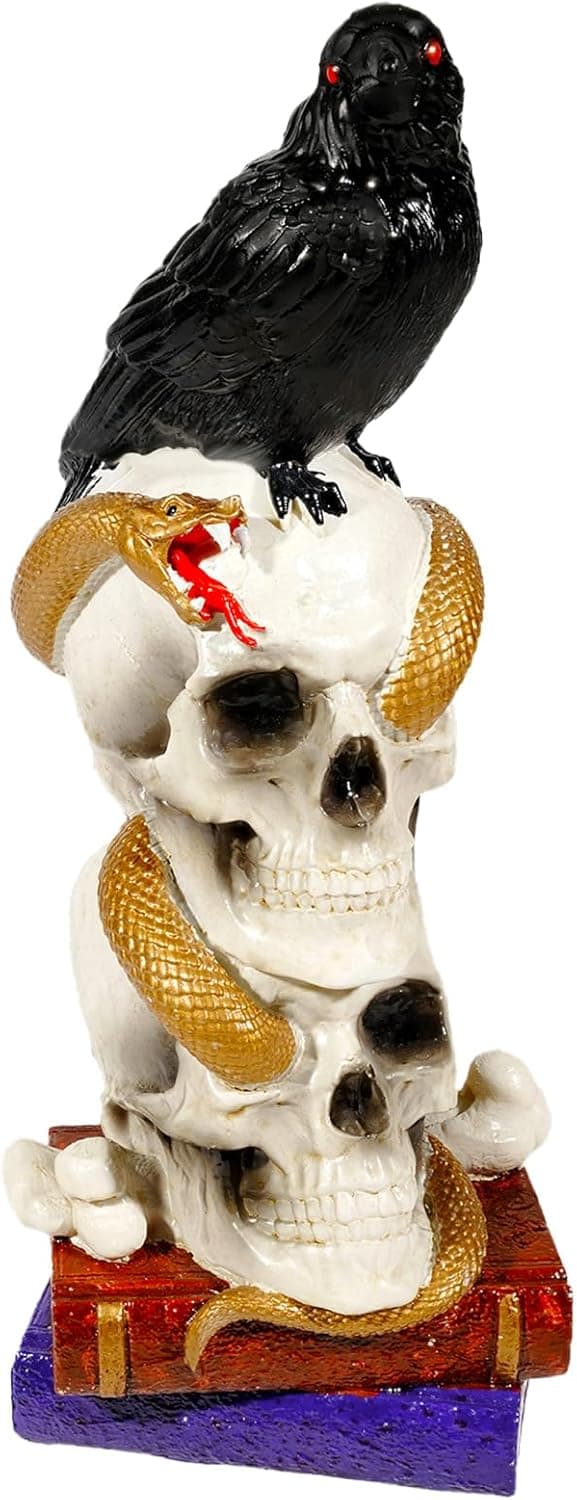 Wowagoga Halloween Raven Skull,Skeleton Skull Head, Totem Pole Decor with Book 8 Inch Tall Macabre Art Sculpture for Home Office - Image 2