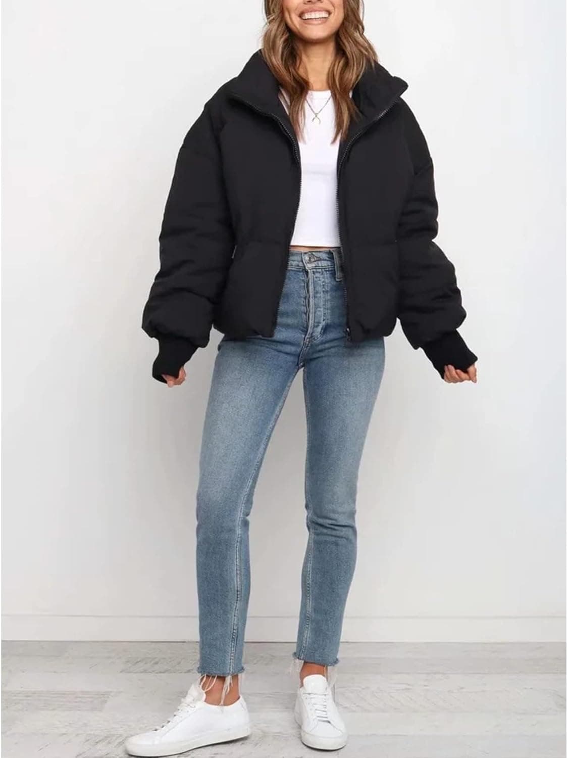 Gihuo Women’s Winter Cropped Puffer Jacket Coat Short Warm Quilted Jacket 2025 Medium Black - Image 5