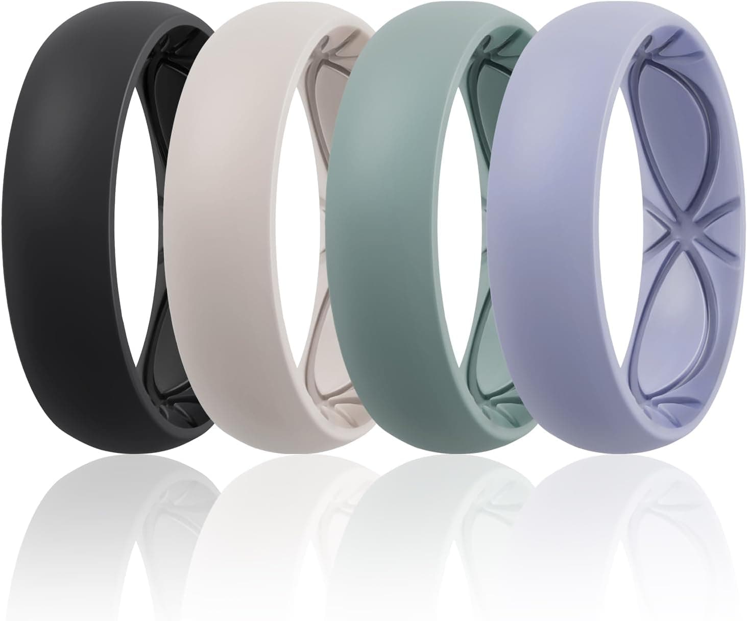 Egnaro 4/5/8 Variety Multipack Ergonomic Breathable weeding band Rings, 6mm Wide - 2mm Thick Rubber Wedding rings Women, silicone Rings Women with Half Size SETA1-Black,Cool gray,Light gray green,Lavender 6.5-7 - Image 2