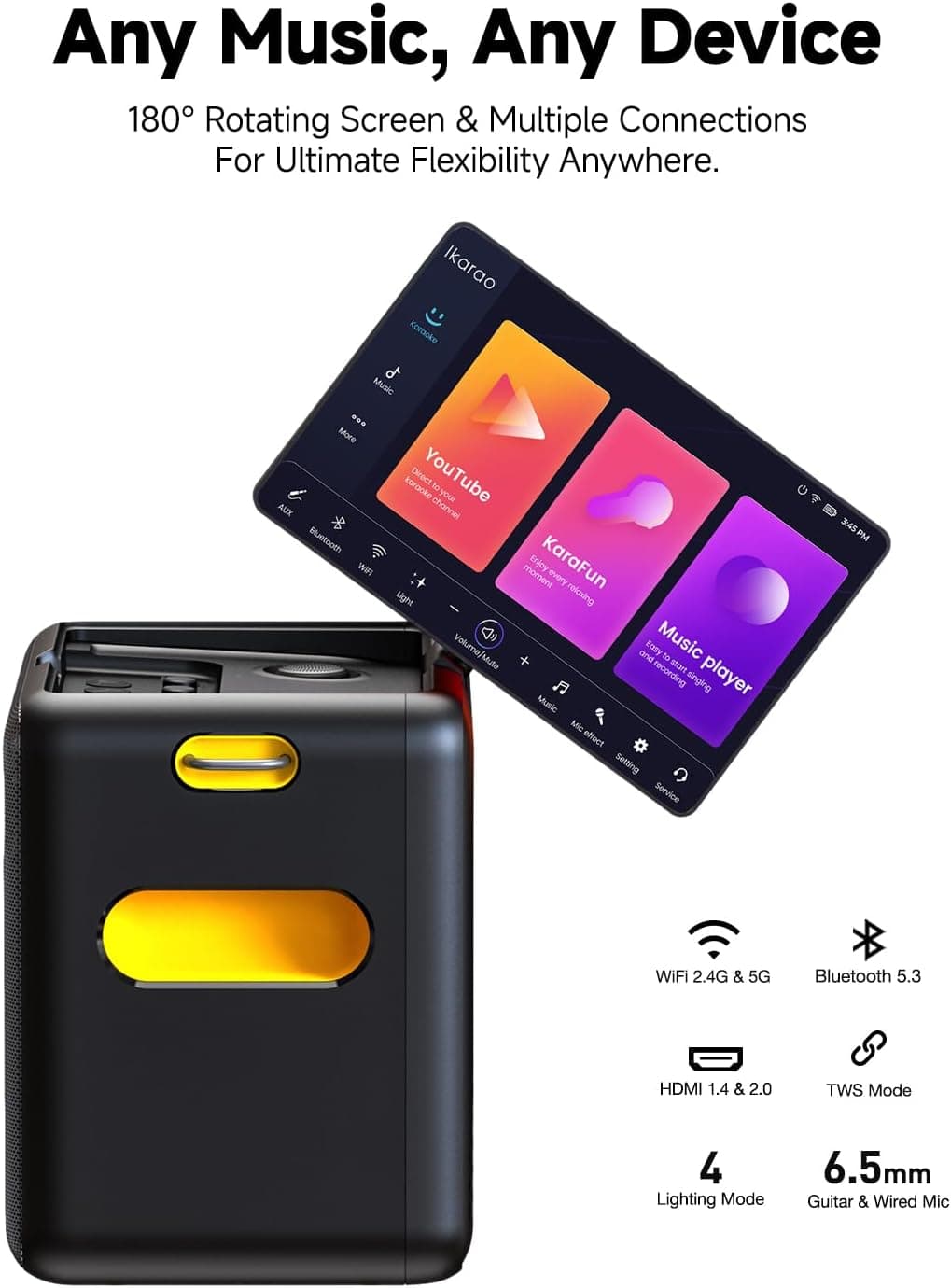 Ikarao Smart Karaoke Machine for Adults - with Lyrics Display, 32GB Karaoke Tablet, 2 Wireless Mics, Professional Karaoke System, 300W Peak Power, 4 DJ Lights, Karaoke Speaker for Any Occasion Break X2 with Wireless Microphones - Image 7