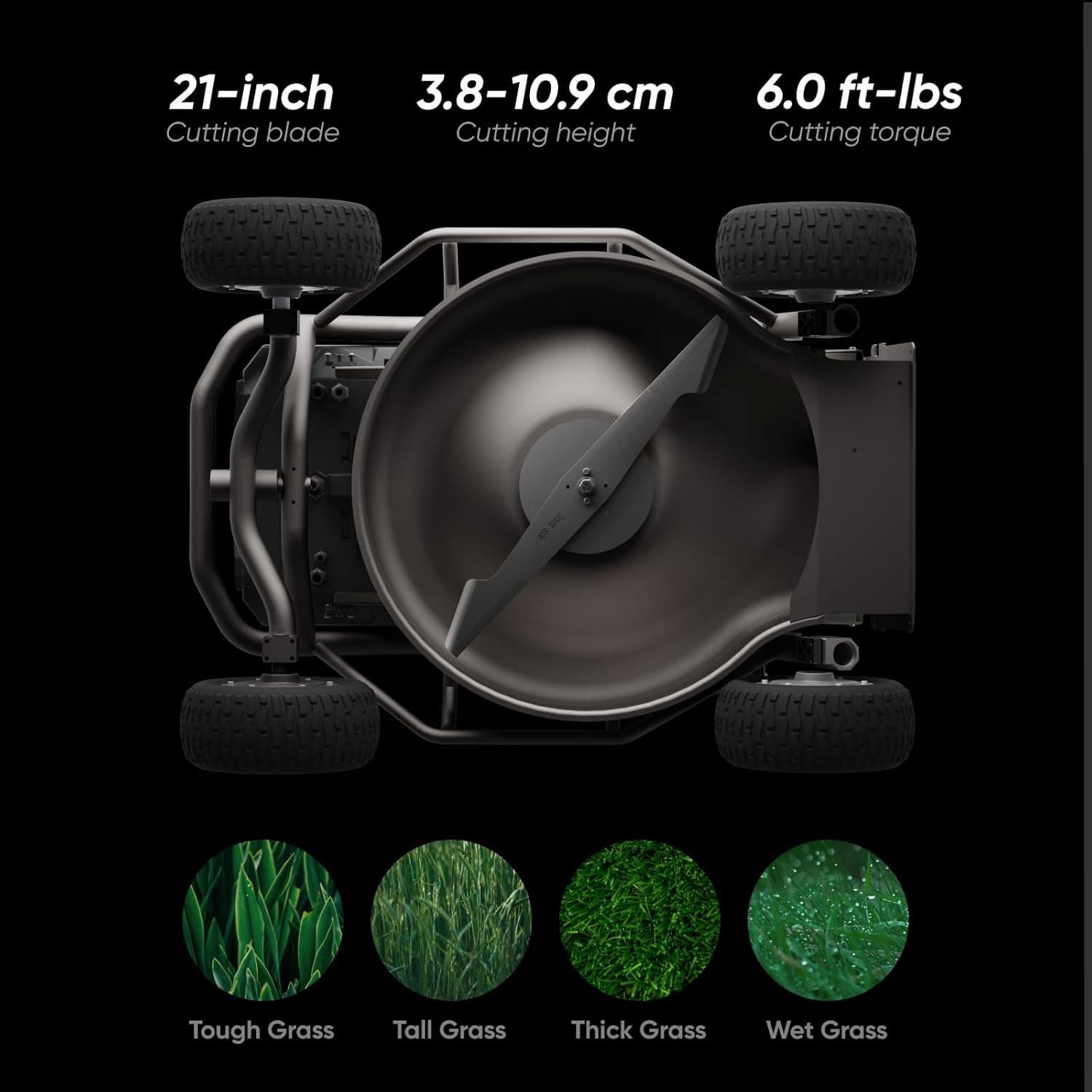 Remote Control Lawn Mower S1 4WD 56V18Ah, Multi-Functions RC Lawn Mower with 1.5-4.3 Inch Cutting Height 21 Inch Real Blade for 75% Slope(37°) with Mowing 1.12 Acres - Image 4