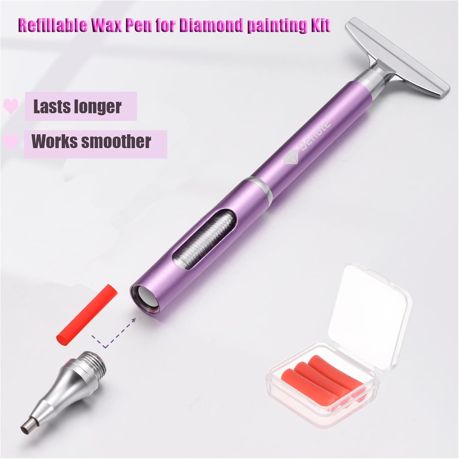 Benote Diamond Art Painting Pen Refillable Wax, Diamond Paint Accessories Refillable Wax Pen Self-Stick Drill Pens with Metal Correction Plate for Art DIY Craft - B18 - Image 3